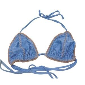 Crochet Boho Bikini Top Light Blue Triangle Swimwear Medium Festival Beachwear